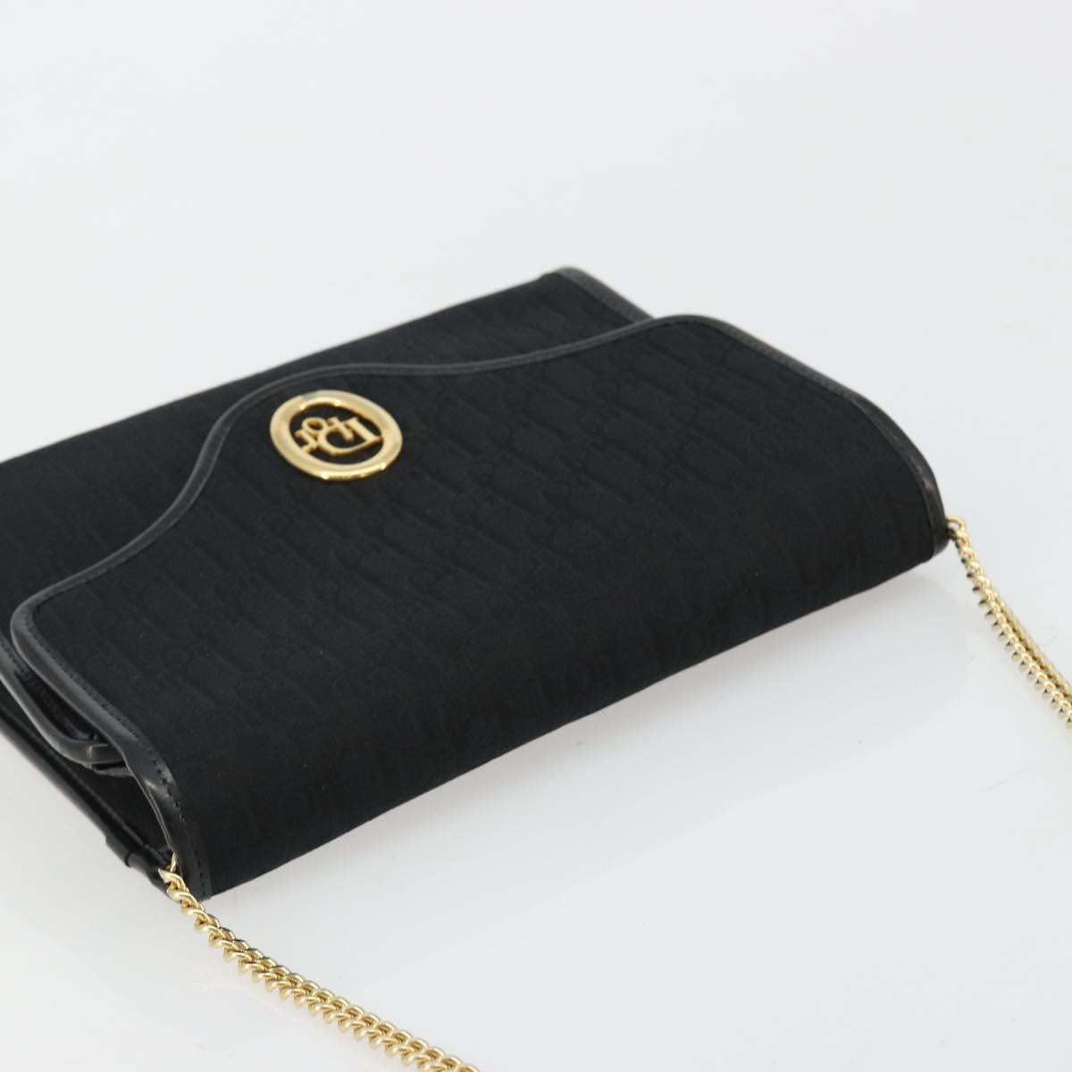 Christian Dior Trotter Canvas Chain Shoulder Bag Black Gold Auth ep14658A