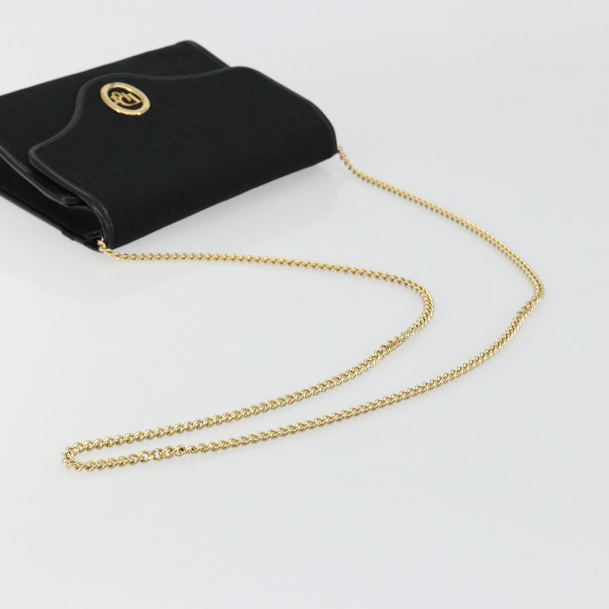 Christian Dior Trotter Canvas Chain Shoulder Bag Black Gold Auth ep14658A