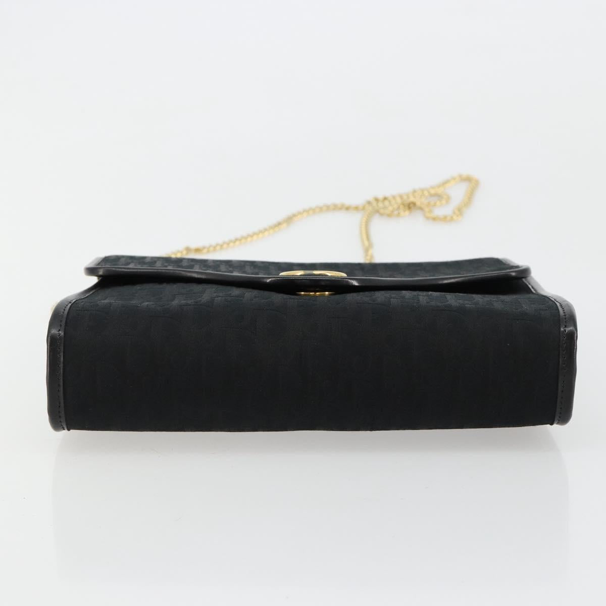 Christian Dior Trotter Canvas Chain Shoulder Bag Black Gold Auth ep14658A