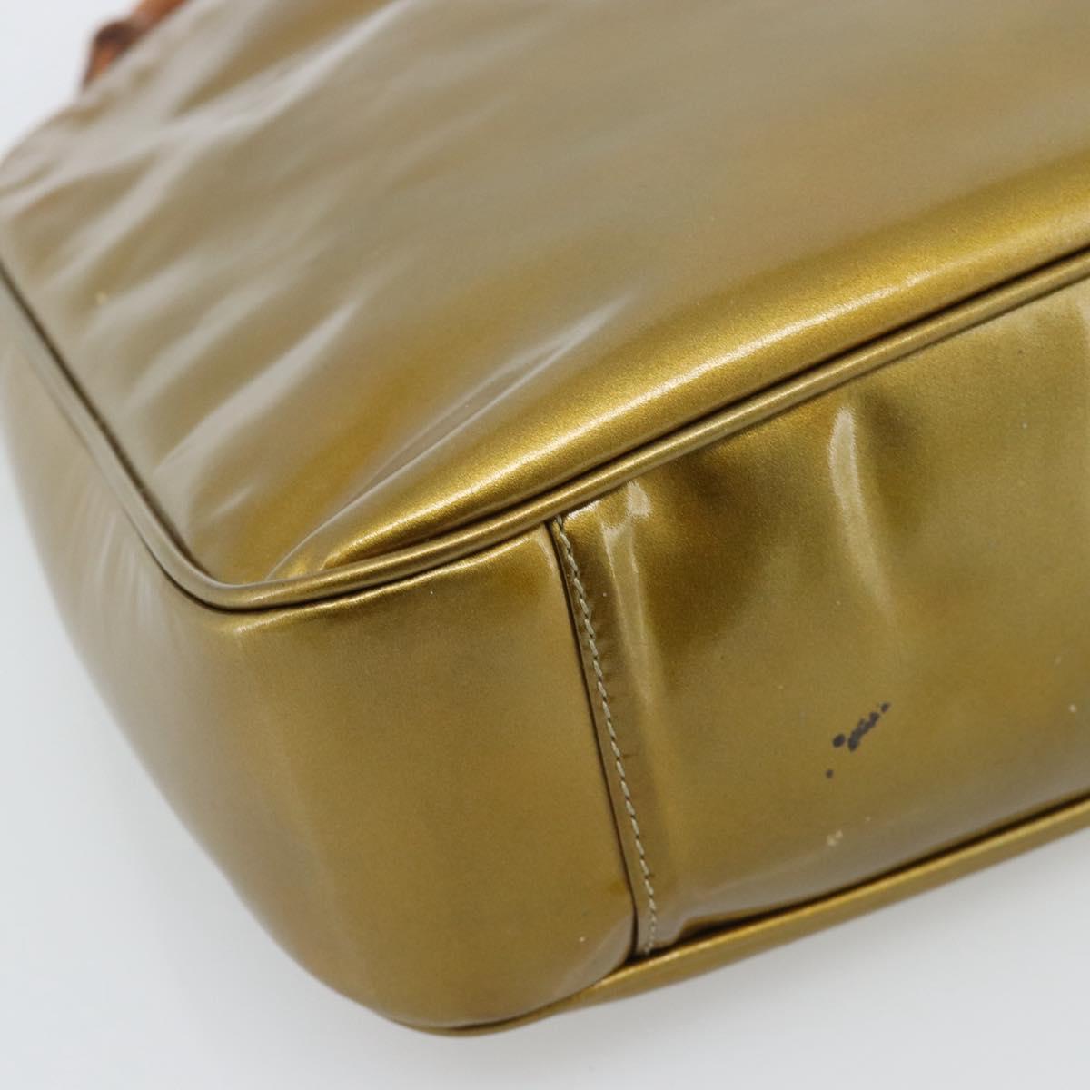 GUCCI Bamboo Hand Bag Patent leather Gold Auth ep14663