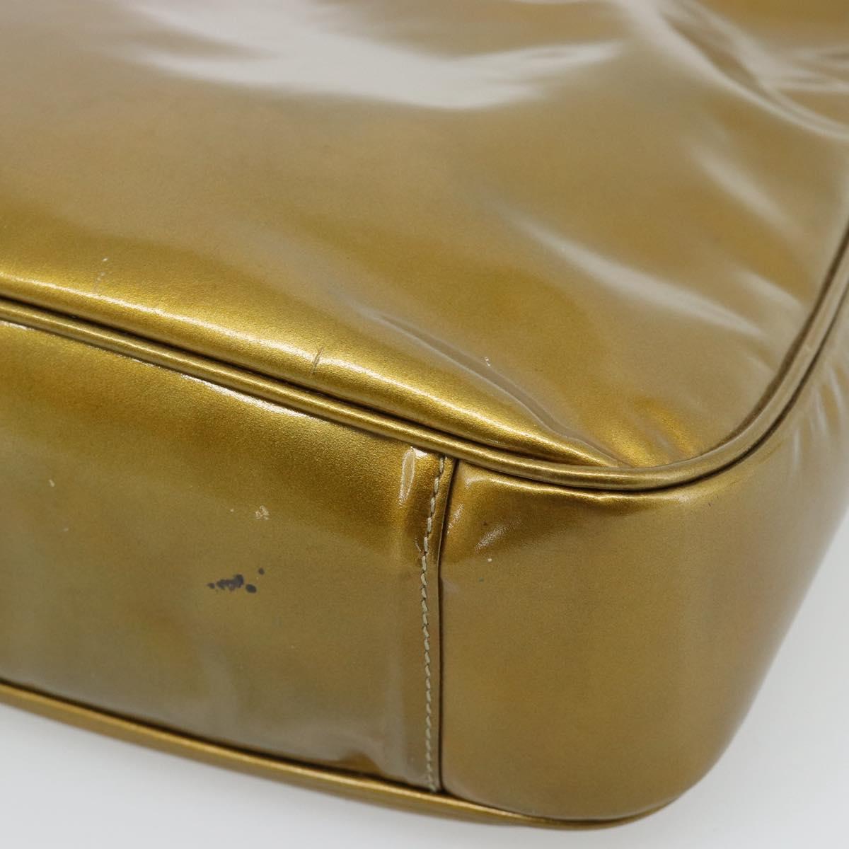 GUCCI Bamboo Hand Bag Patent leather Gold Auth ep14663