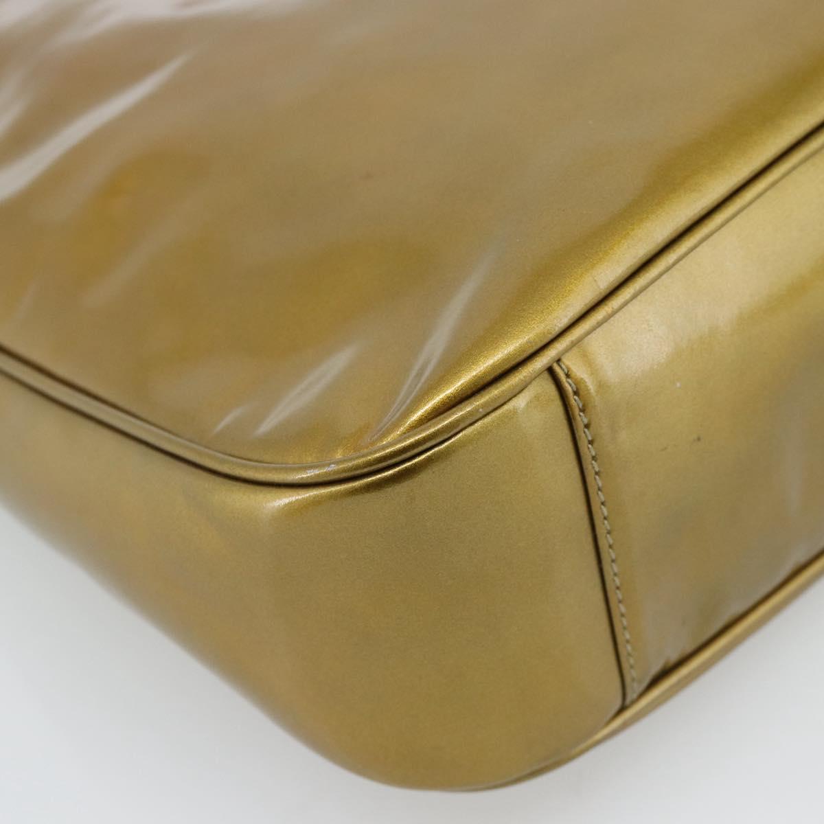 GUCCI Bamboo Hand Bag Patent leather Gold Auth ep14663