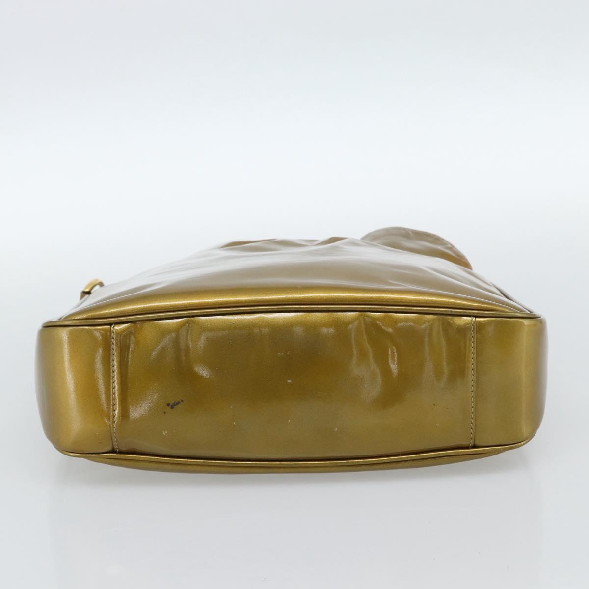 GUCCI Bamboo Hand Bag Patent leather Gold Auth ep14663