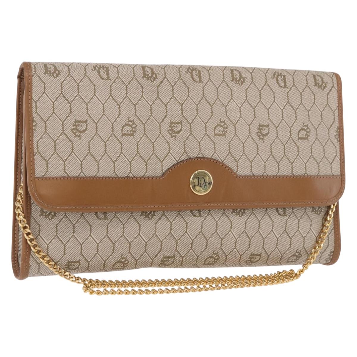 Christian Dior Honeycomb Canvas Chain Shoulder Bag PVC Black Gold Auth ep14665
