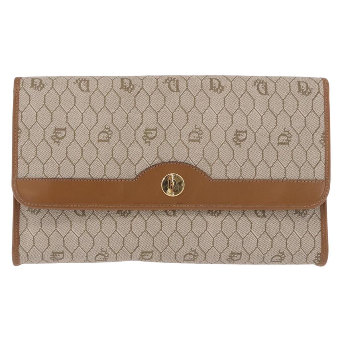 Christian Dior Honeycomb Canvas Chain Shoulder Bag PVC Black Gold Auth ep14665