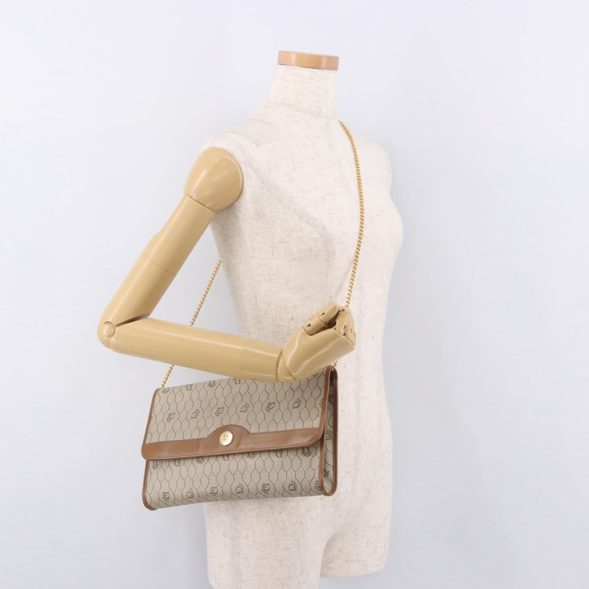 Christian Dior Honeycomb Canvas Chain Shoulder Bag PVC Black Gold Auth ep14665