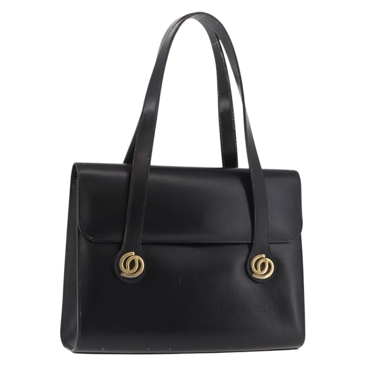 Christian Dior Hand Bag Leather Black Gold Auth ep14672