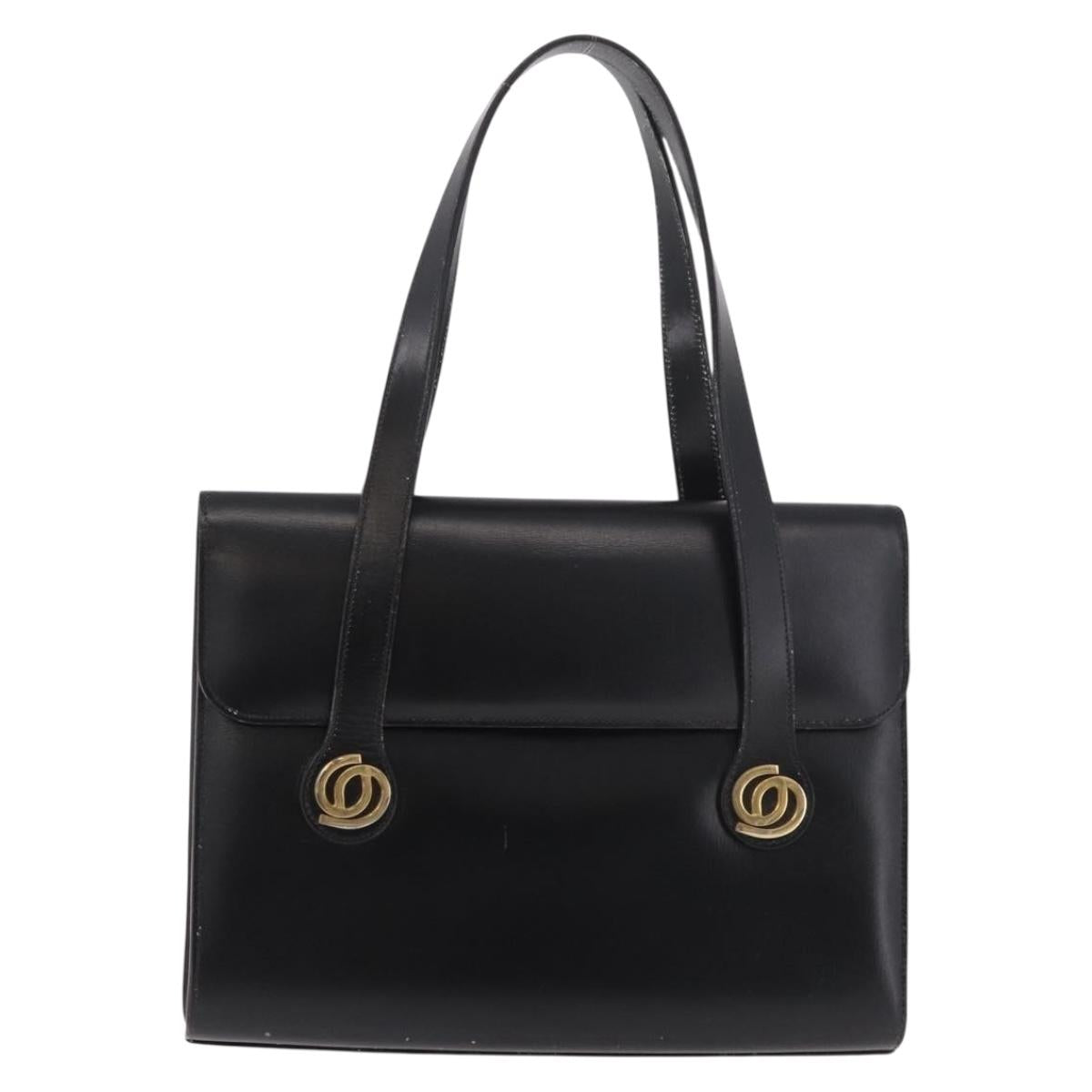 Christian Dior Hand Bag Leather Black Gold Auth ep14672