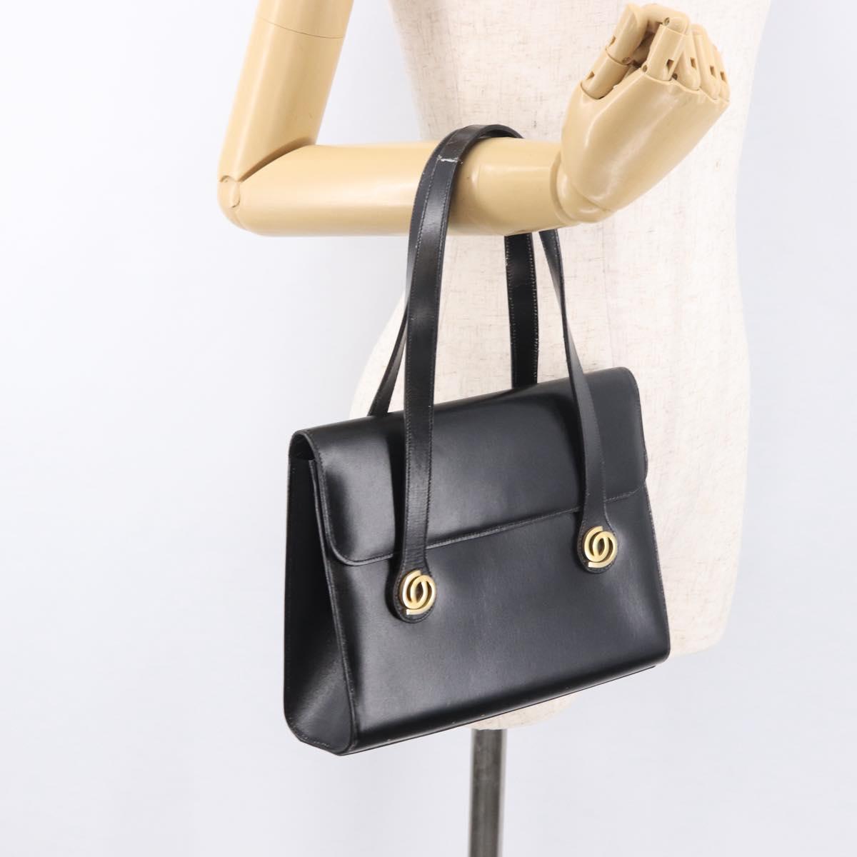 Christian Dior Hand Bag Leather Black Gold Auth ep14672