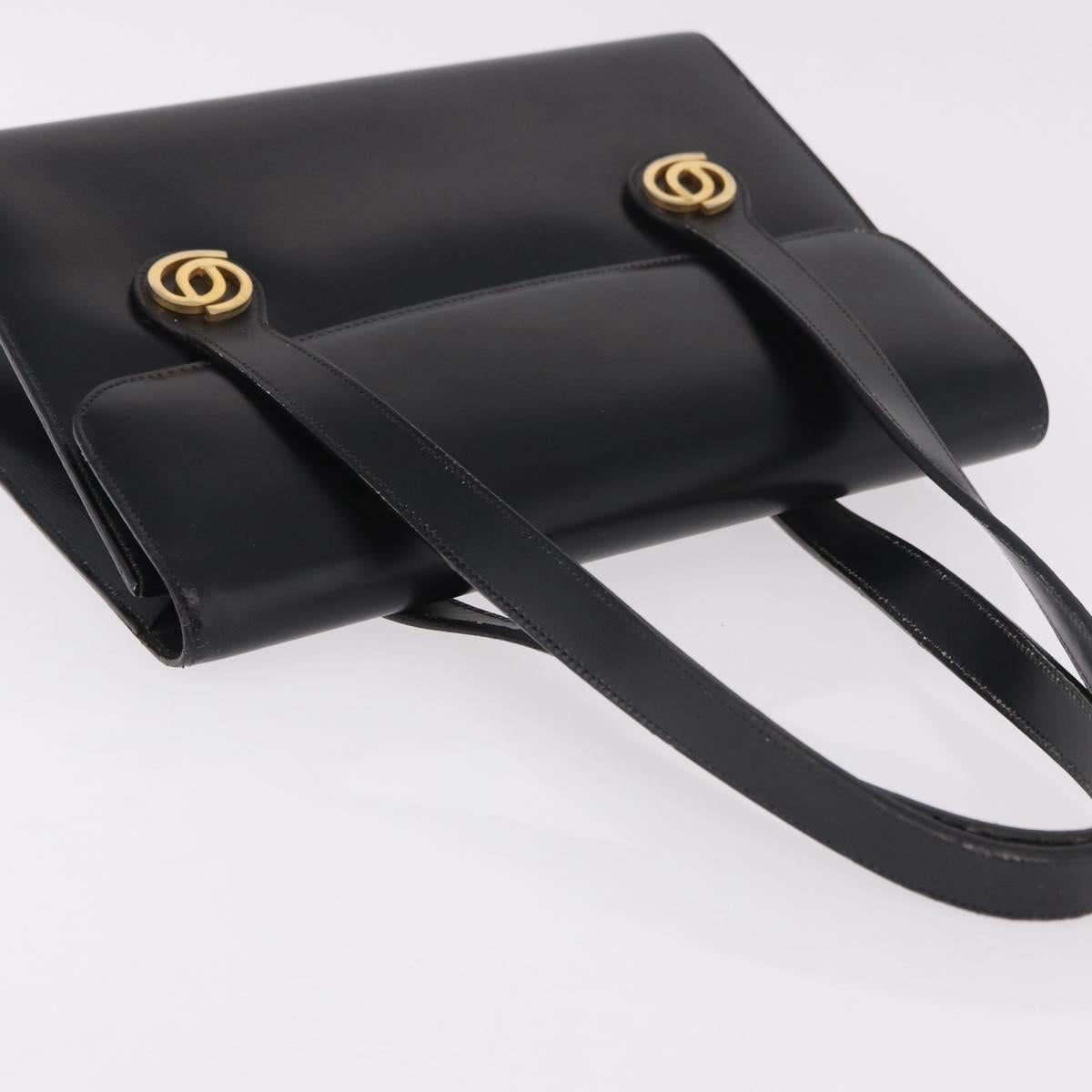 Christian Dior Hand Bag Leather Black Gold Auth ep14672