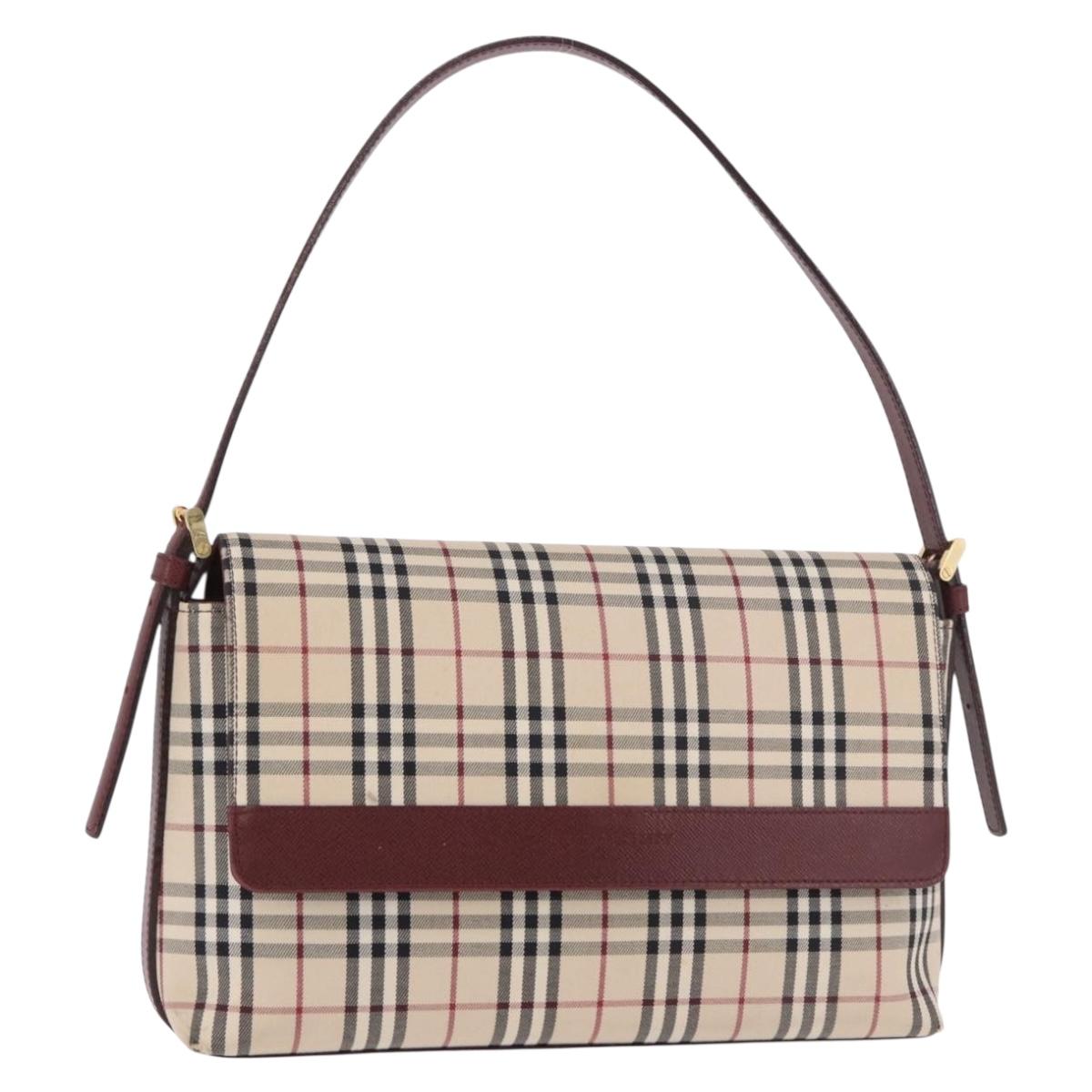BURBERRY Nova Check Hand Bag Canvas Beige Gold Auth ep14673