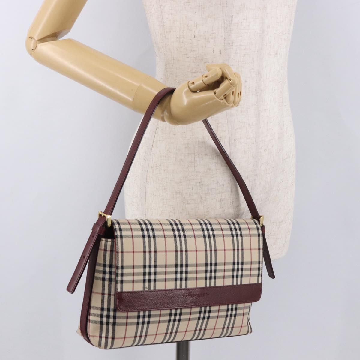 BURBERRY Nova Check Hand Bag Canvas Beige Gold Auth ep14673