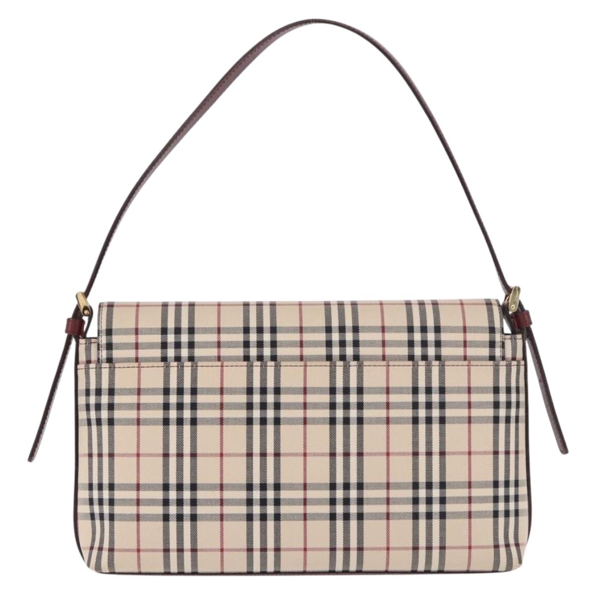 BURBERRY Nova Check Hand Bag Canvas Beige Gold Auth ep14673