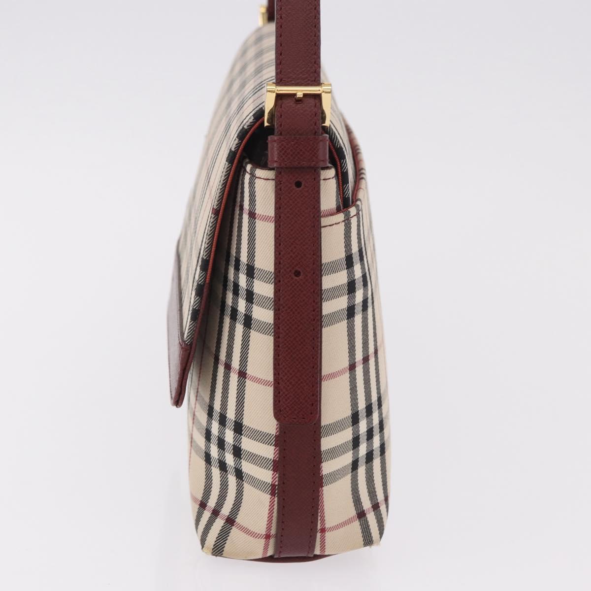 BURBERRY Nova Check Hand Bag Canvas Beige Gold Auth ep14673