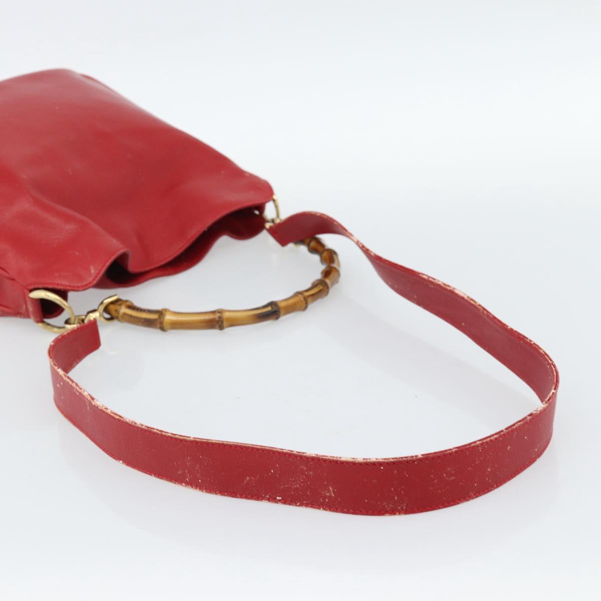 GUCCI Bamboo Hand Bag Leather 2way Red Gold Auth ep14677