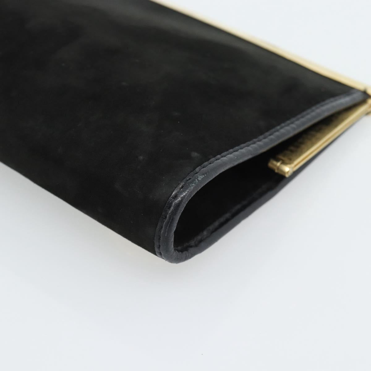 Christian Dior Clutch Bag Suede Black Gold Auth ep14678