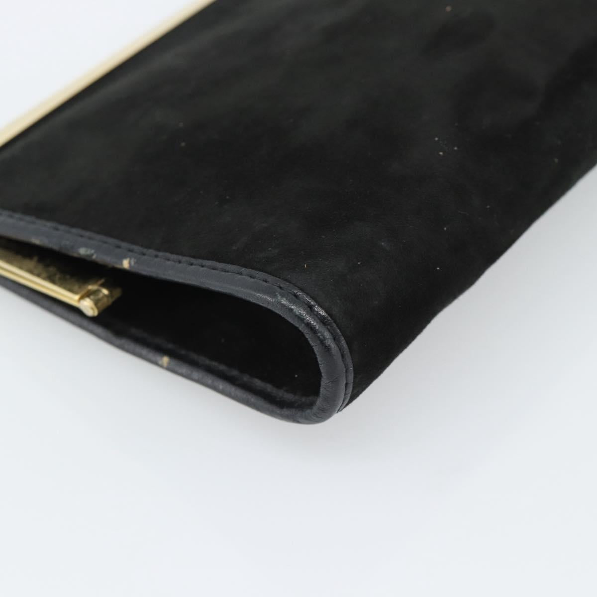 Christian Dior Clutch Bag Suede Black Gold Auth ep14678