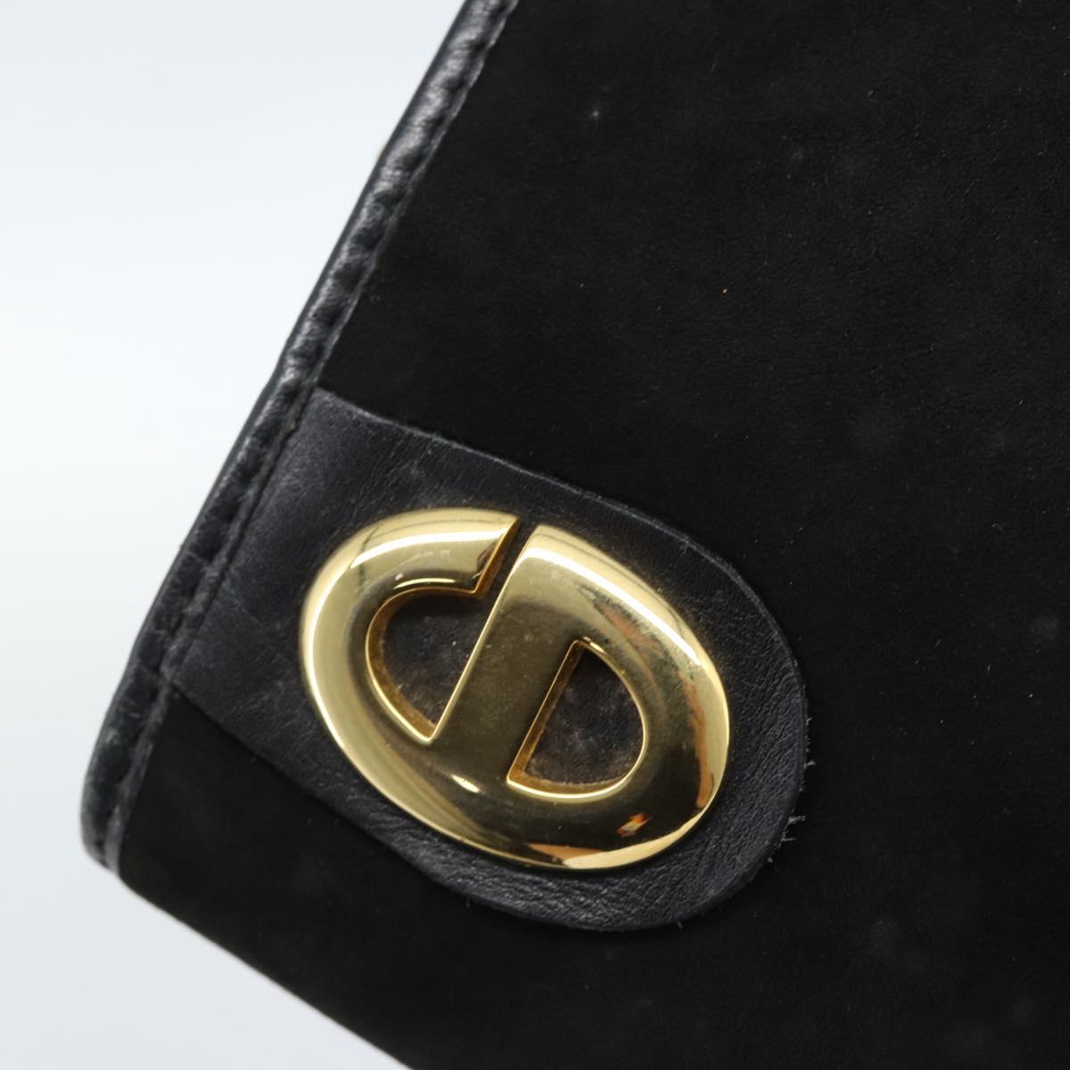 Christian Dior Clutch Bag Suede Black Gold Auth ep14678