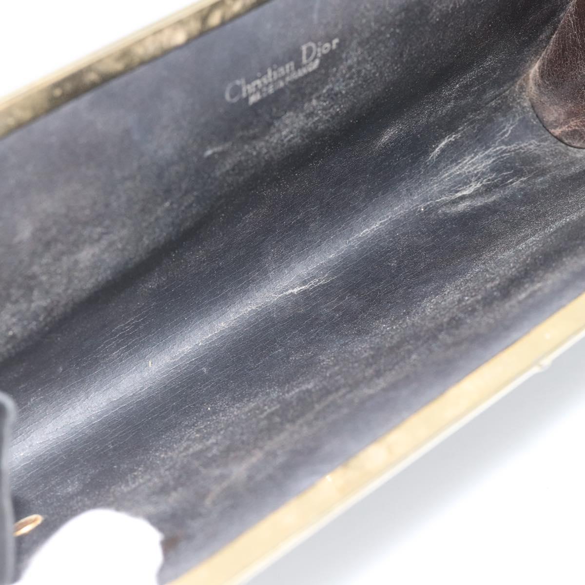 Christian Dior Clutch Bag Suede Black Gold Auth ep14678