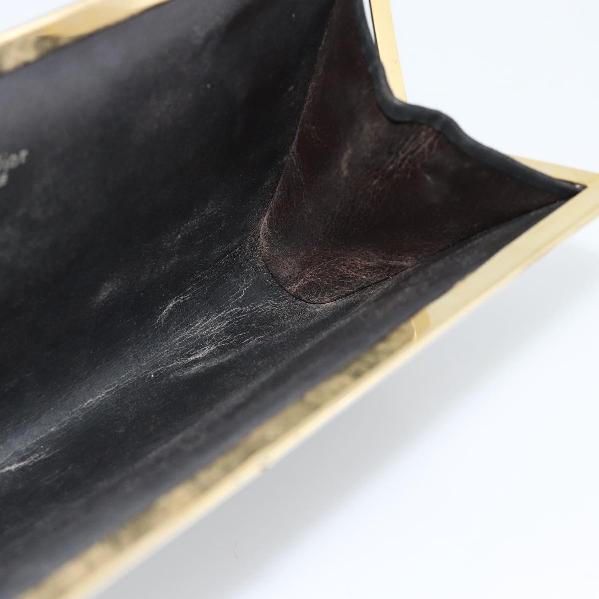 Christian Dior Clutch Bag Suede Black Gold Auth ep14678