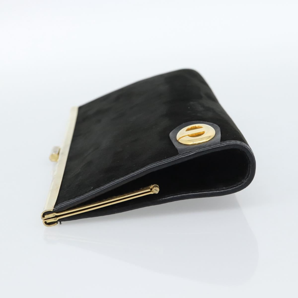 Christian Dior Clutch Bag Suede Black Gold Auth ep14678