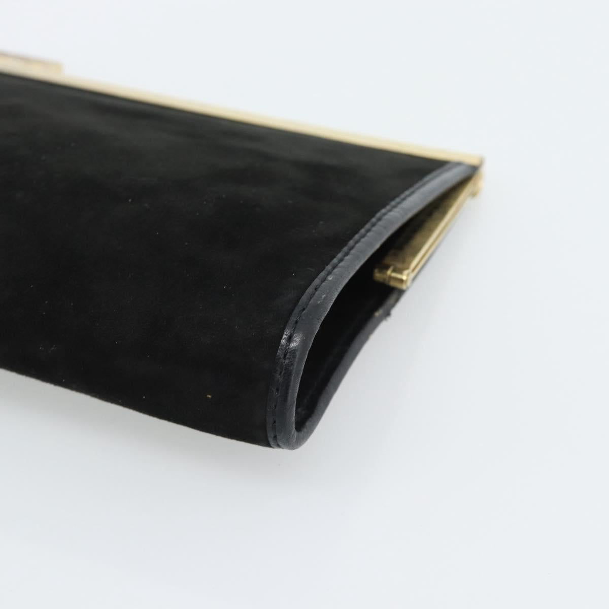 Christian Dior Clutch Bag Suede Black Gold Auth ep14678