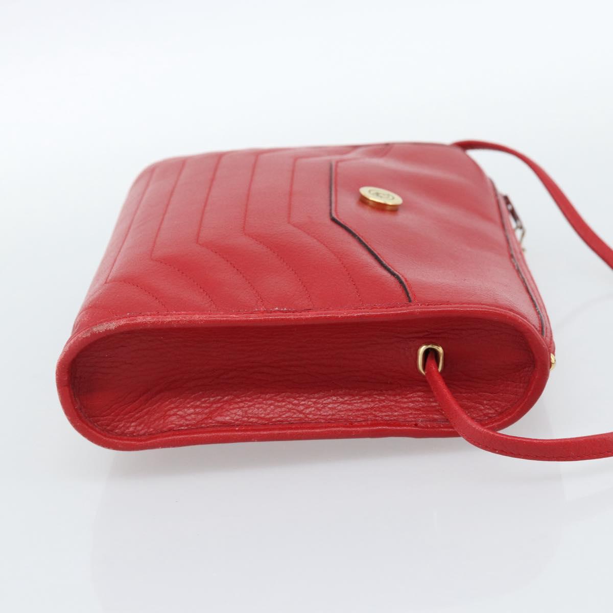 Christian Dior Shoulder Bag Leather Red Gold Auth ep14679