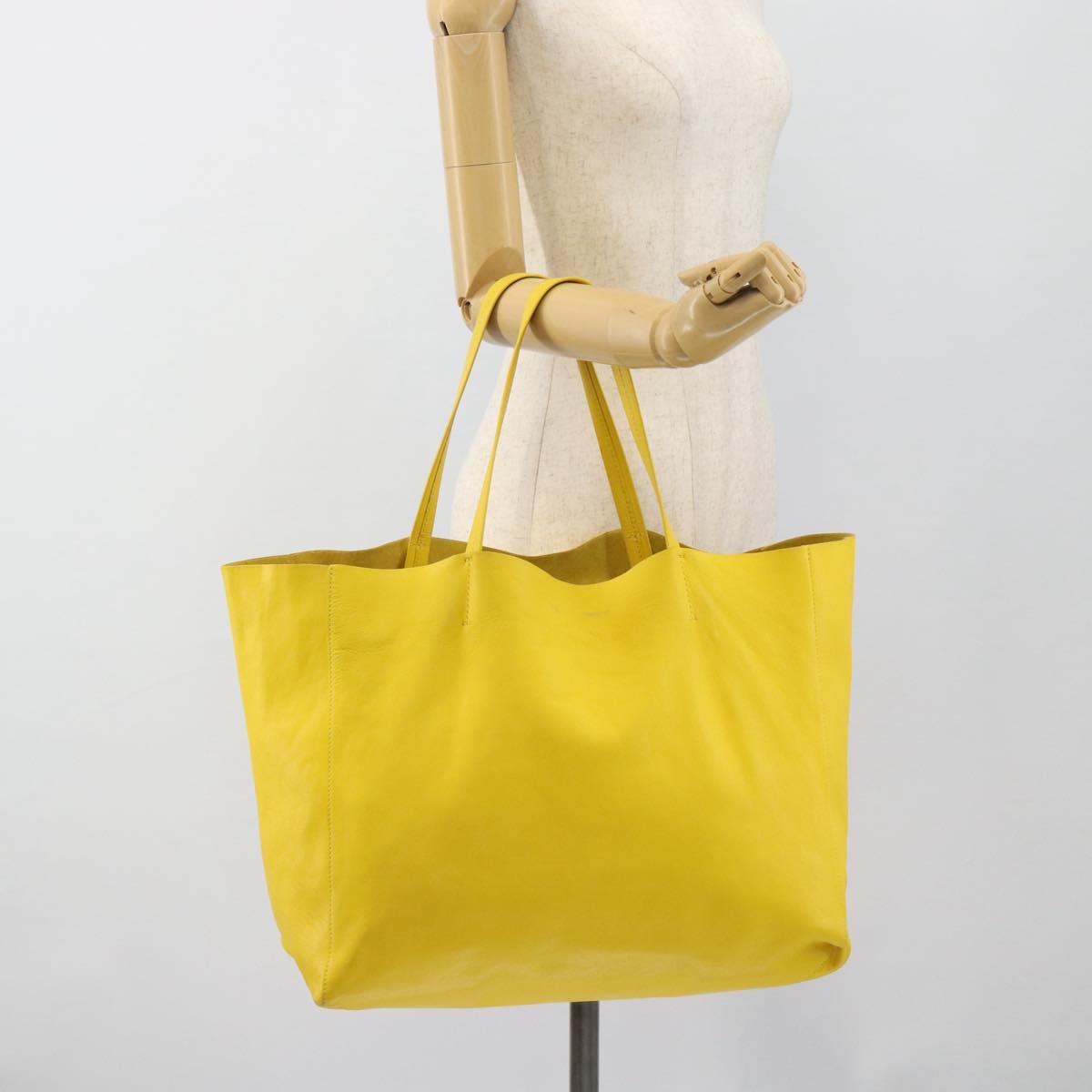 CELINE Horizontalkava Tote Bag Leather Yellow Gold Auth ep14681