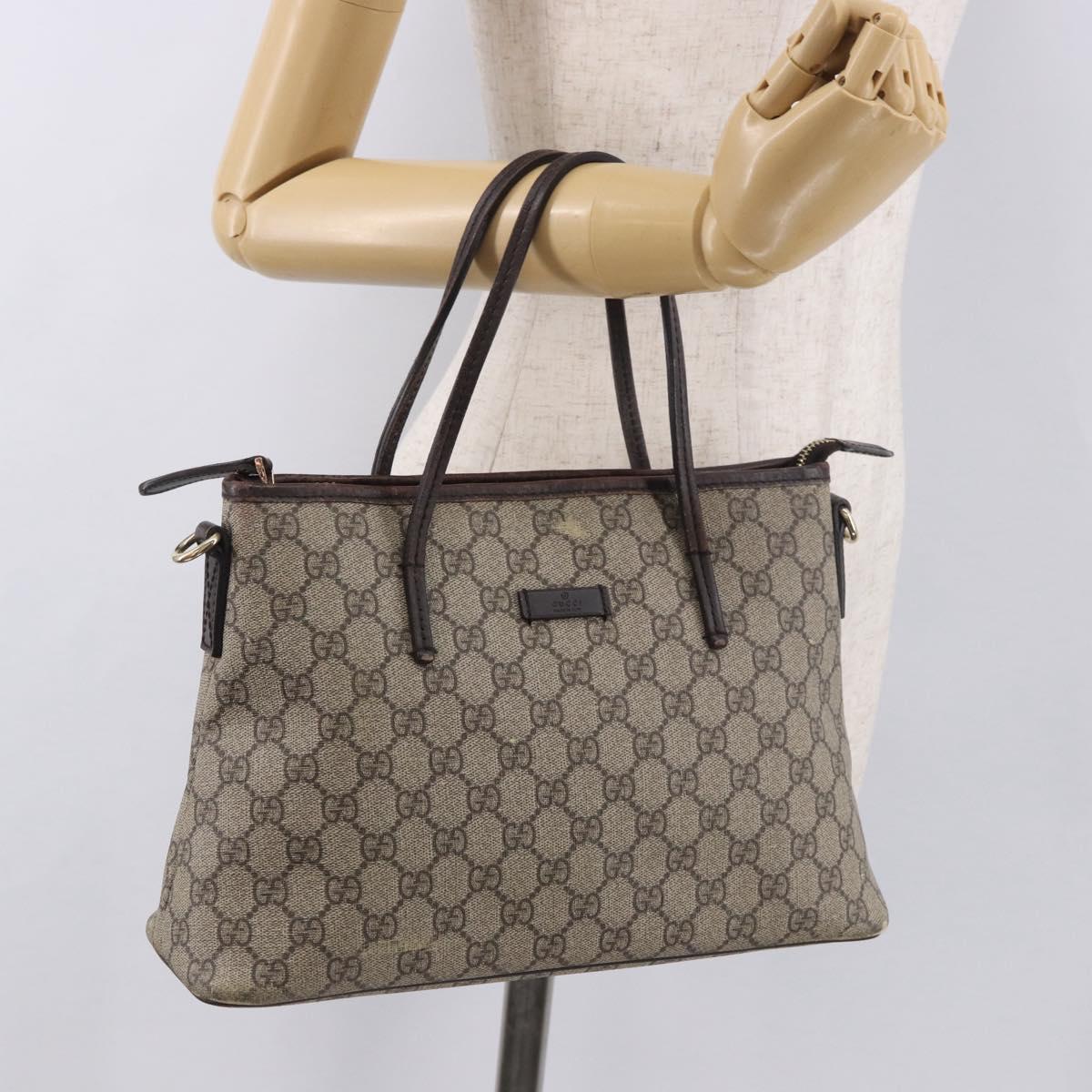 GUCCI GG Supreme Hand Bag PVC Beige Gold 353440 Auth ep14684