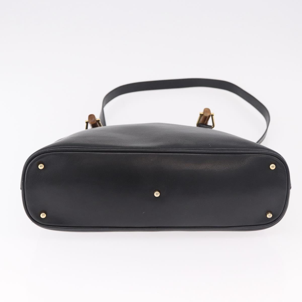 GUCCI Bamboo Hand Bag Leather 2way Black Gold 000 1186 0289 Auth ep14685