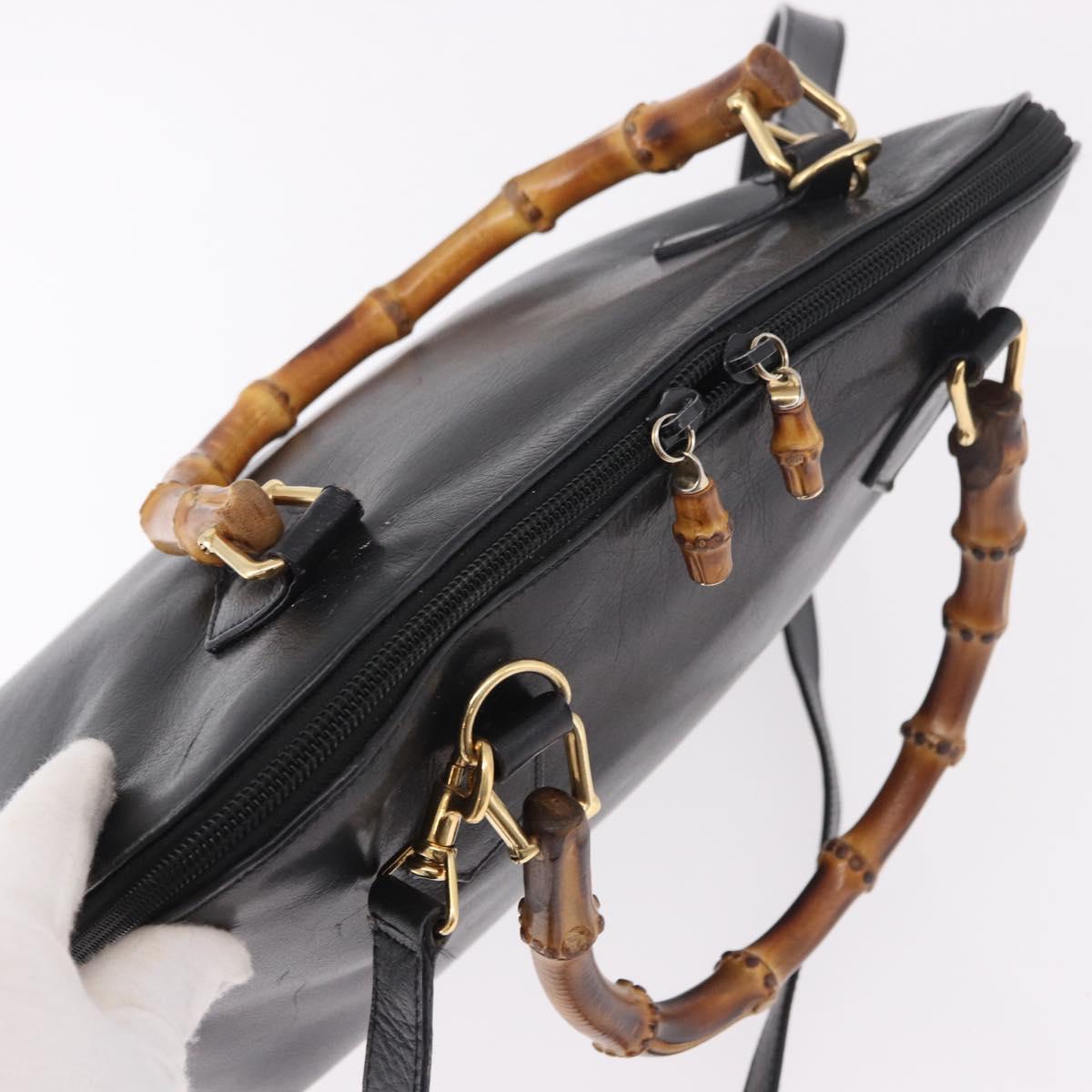 GUCCI Bamboo Hand Bag Leather 2way Black Gold 000 1186 0289 Auth ep14685