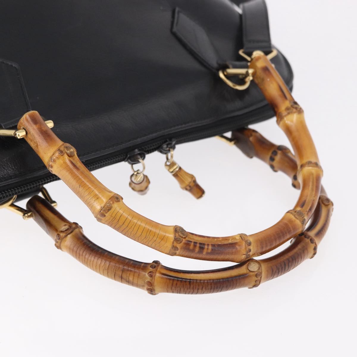 GUCCI Bamboo Hand Bag Leather 2way Black Gold 000 1186 0289 Auth ep14685