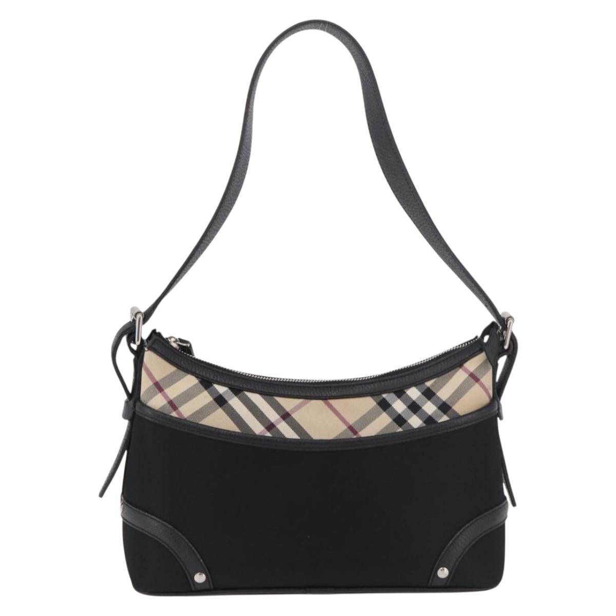 BURBERRY Nova Check Hand Bag Canvas Black Silver Auth ep14686V