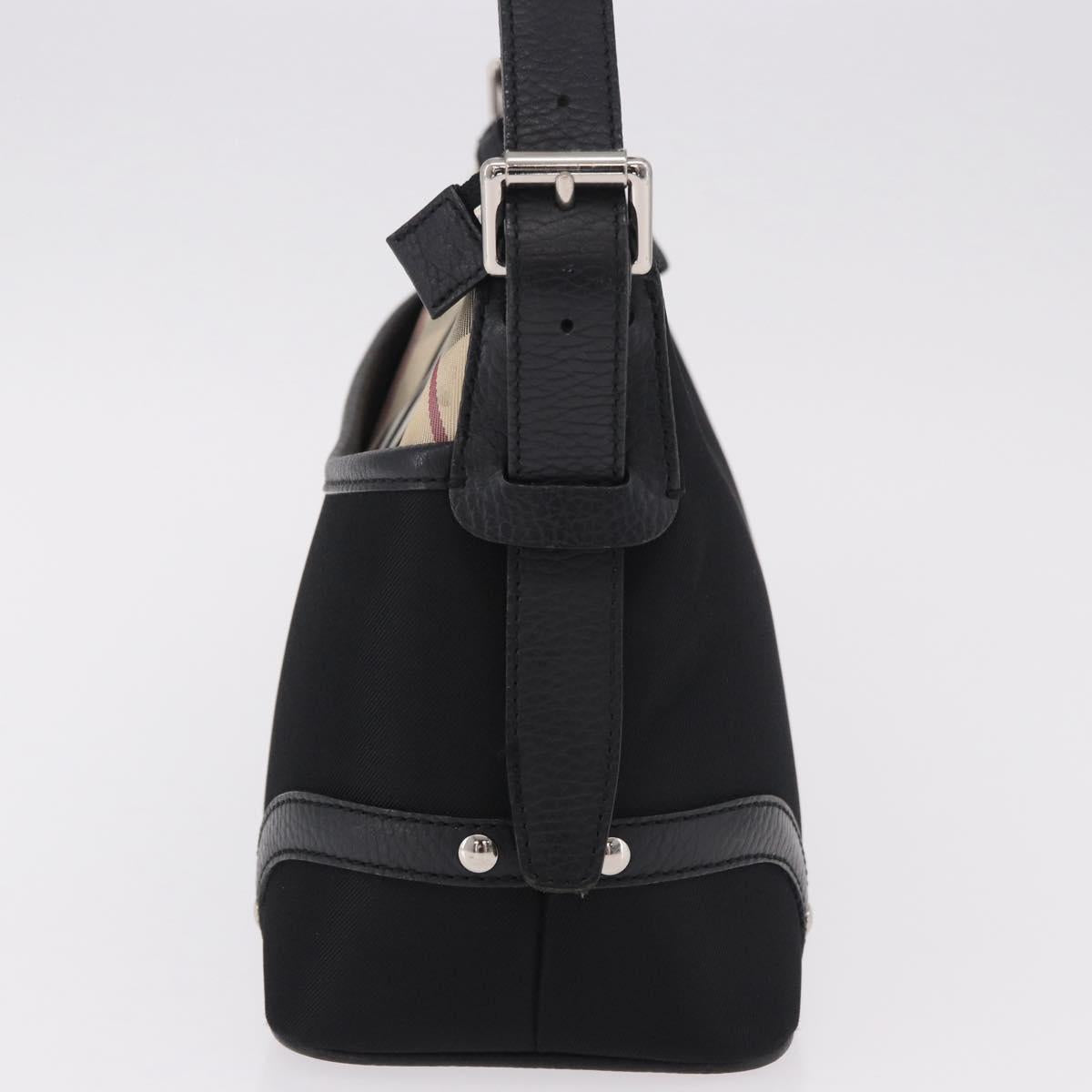 BURBERRY Nova Check Hand Bag Canvas Black Silver Auth ep14686V