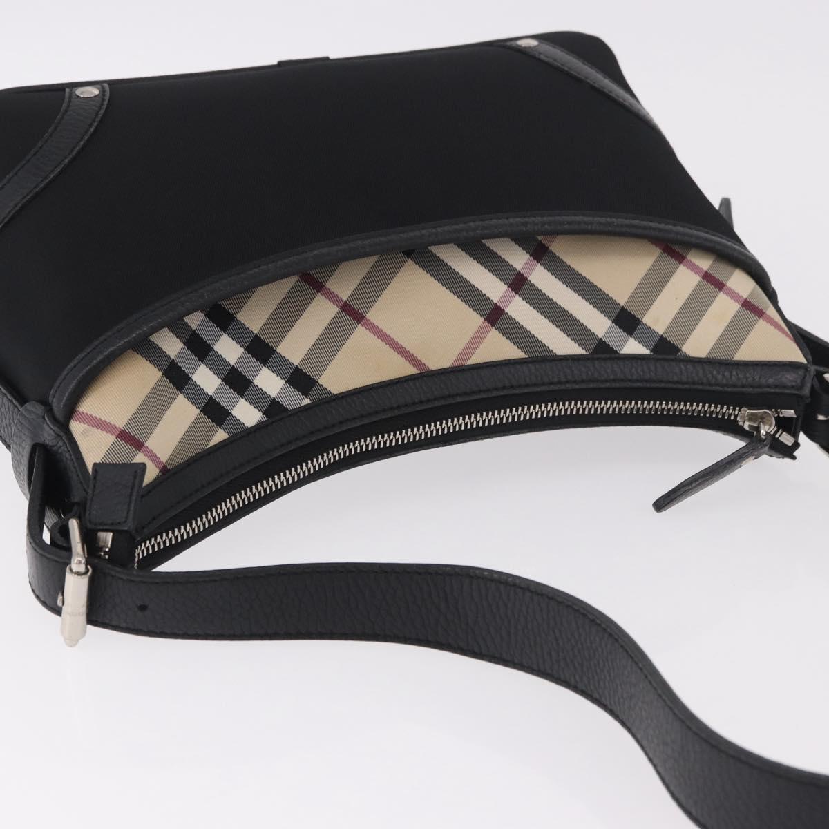 BURBERRY Nova Check Hand Bag Canvas Black Silver Auth ep14686V