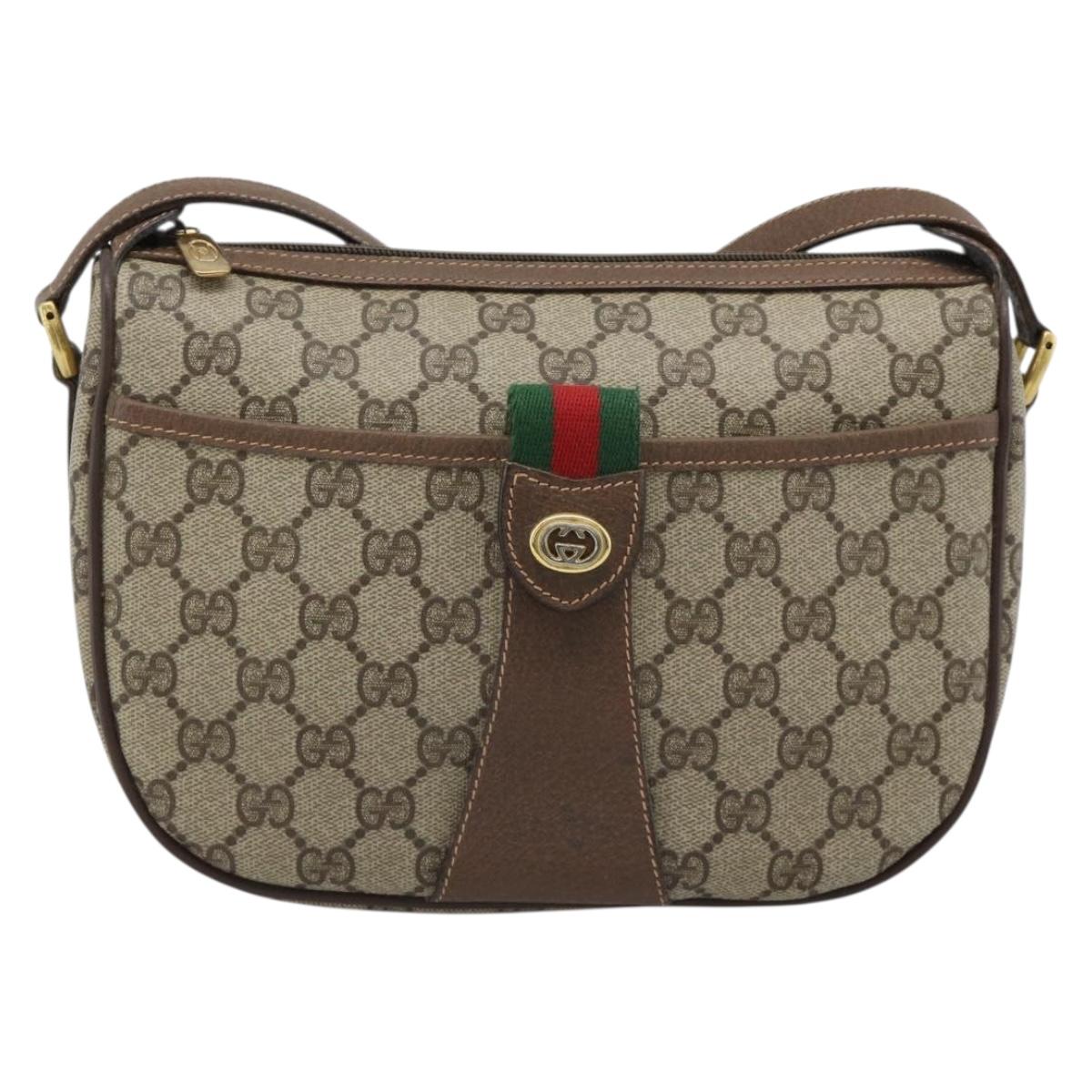 GUCCI GG Supreme Web Sherry Line Bag PVC Beige Gold 89 02 032 Auth ep14687