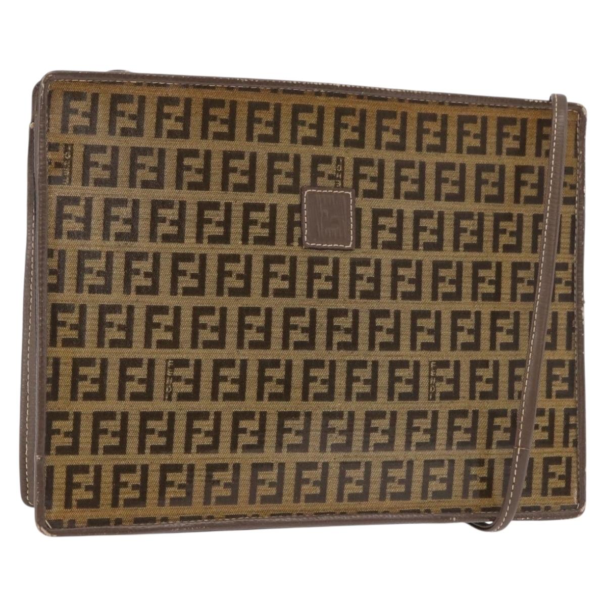 FENDI Zucchino Canvas Shoulder Bag Beige Auth ep14688