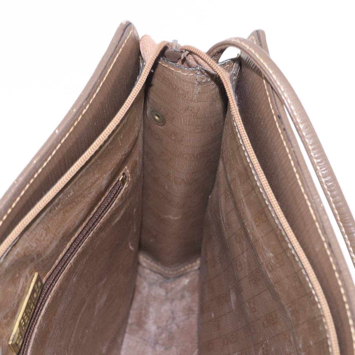 FENDI Zucchino Canvas Shoulder Bag Beige Auth ep14688
