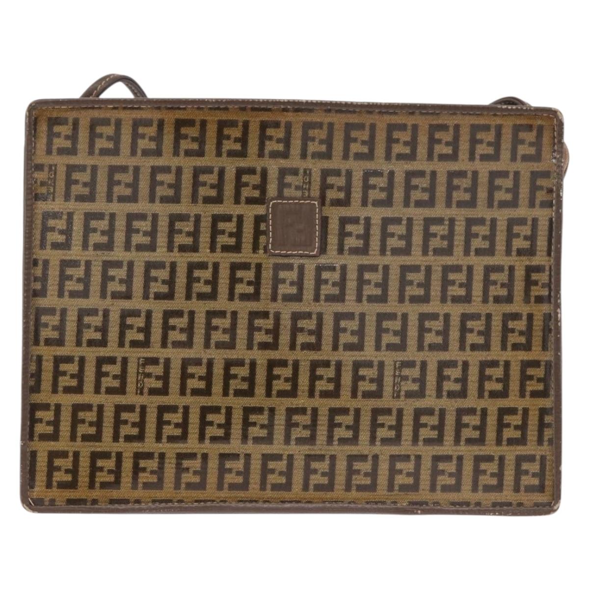 FENDI Zucchino Canvas Shoulder Bag Beige Auth ep14688