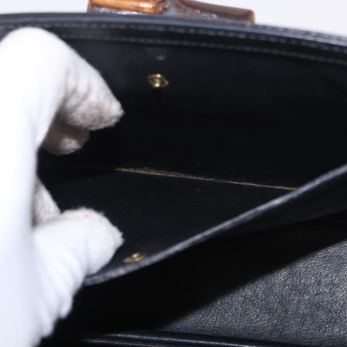 GUCCI Bamboo Hand Bag Leather Black Gold Auth ep14689A