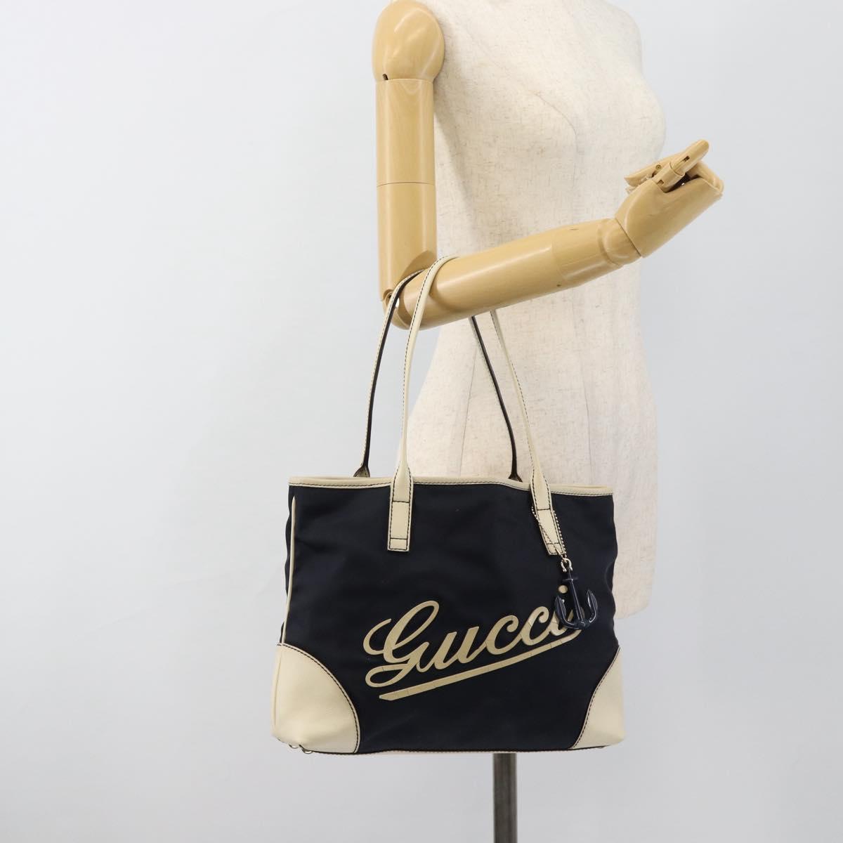 GUCCI Tote Bag Canvas Navy Gold 170007 Auth ep14690