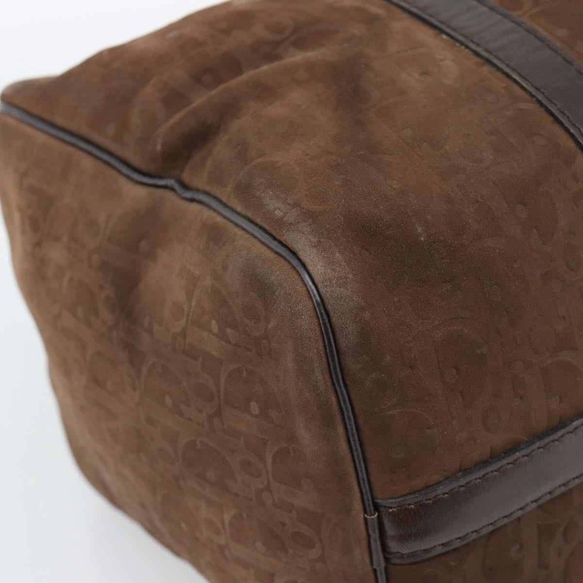 Christian Dior Trotter Canvas Boston Bag Suede Brown Gold Auth ep14691