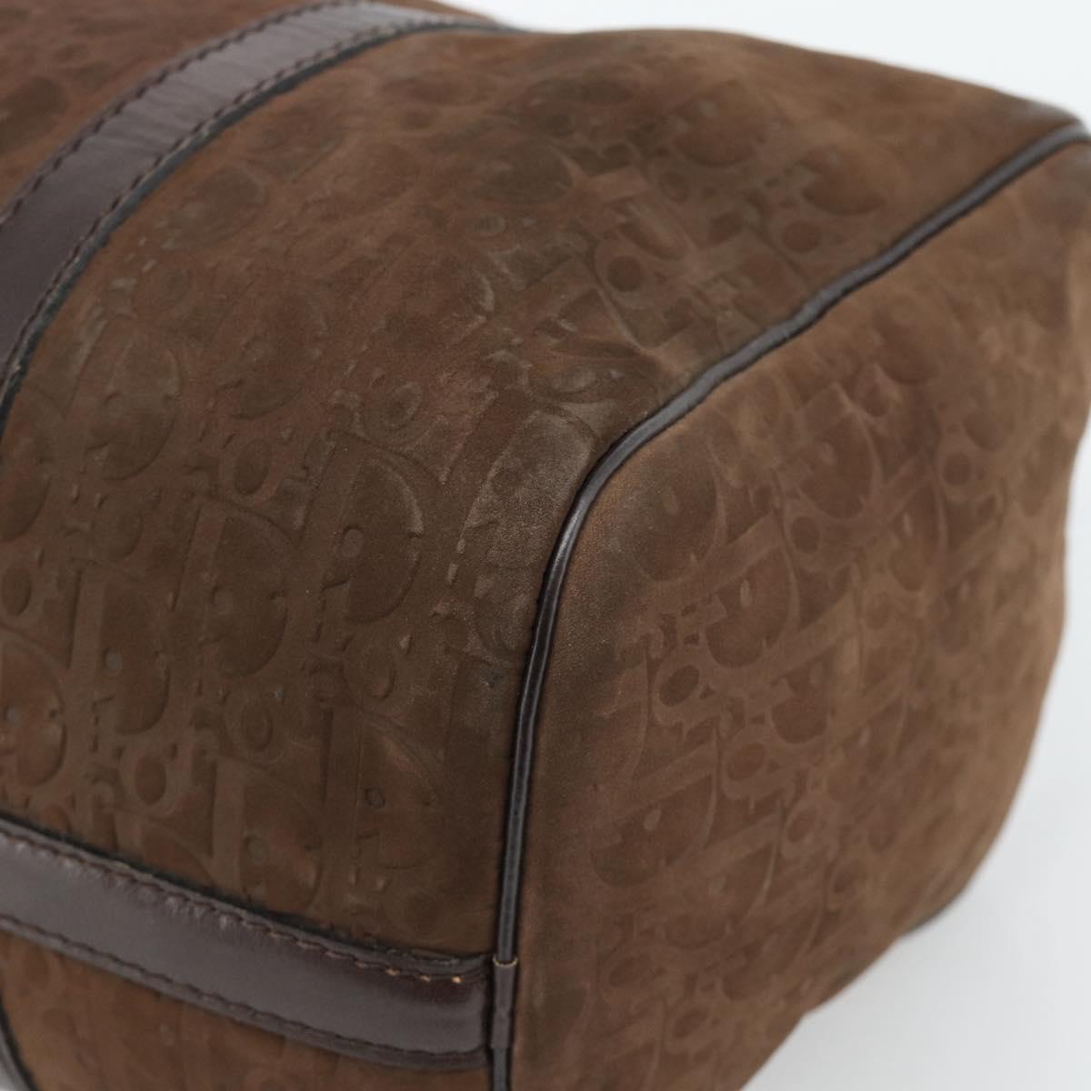 Christian Dior Trotter Canvas Boston Bag Suede Brown Gold Auth ep14691