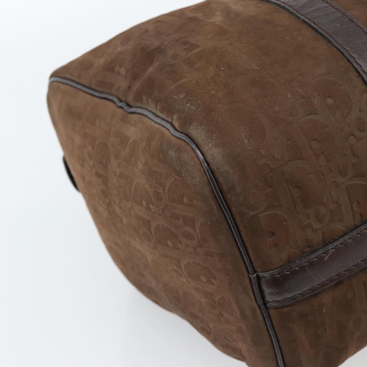 Christian Dior Trotter Canvas Boston Bag Suede Brown Gold Auth ep14691