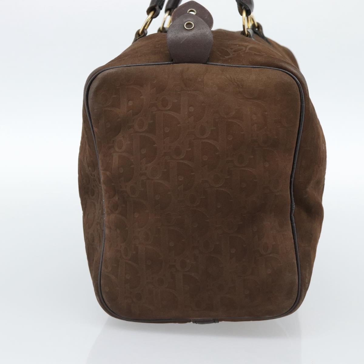 Christian Dior Trotter Canvas Boston Bag Suede Brown Gold Auth ep14691