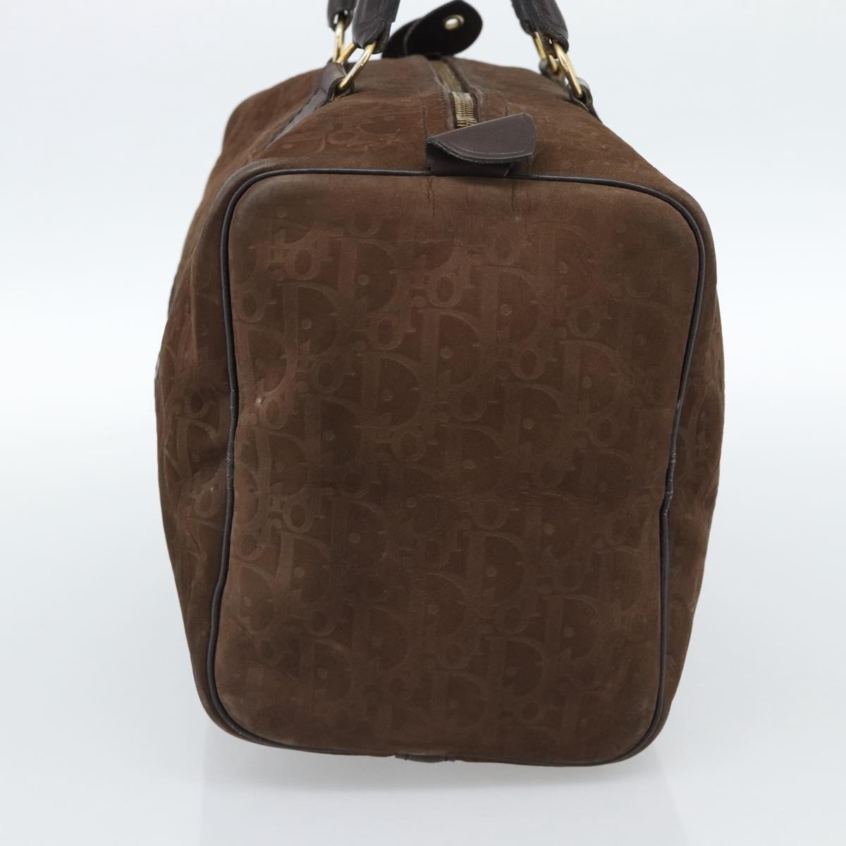 Christian Dior Trotter Canvas Boston Bag Suede Brown Gold Auth ep14691