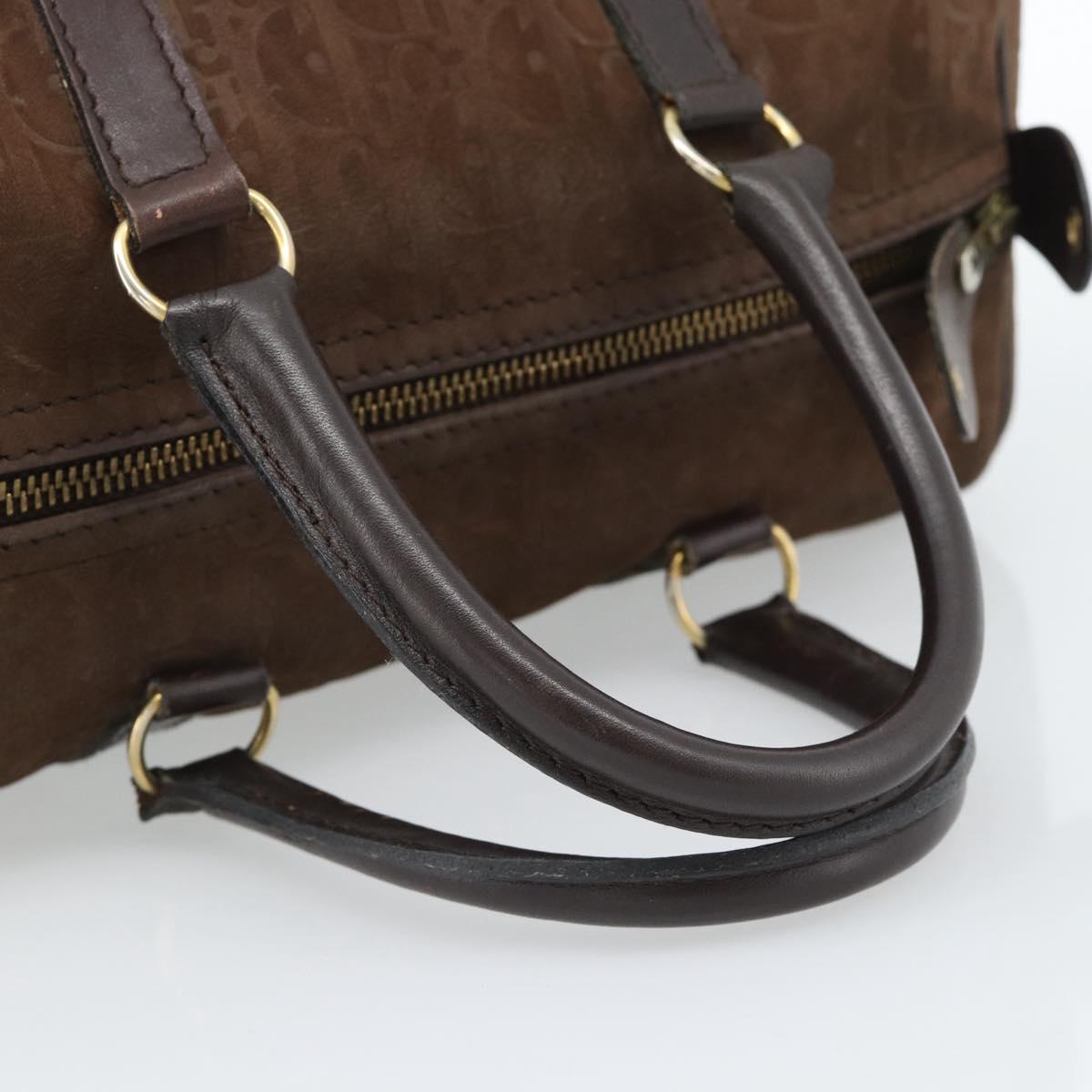 Christian Dior Trotter Canvas Boston Bag Suede Brown Gold Auth ep14691