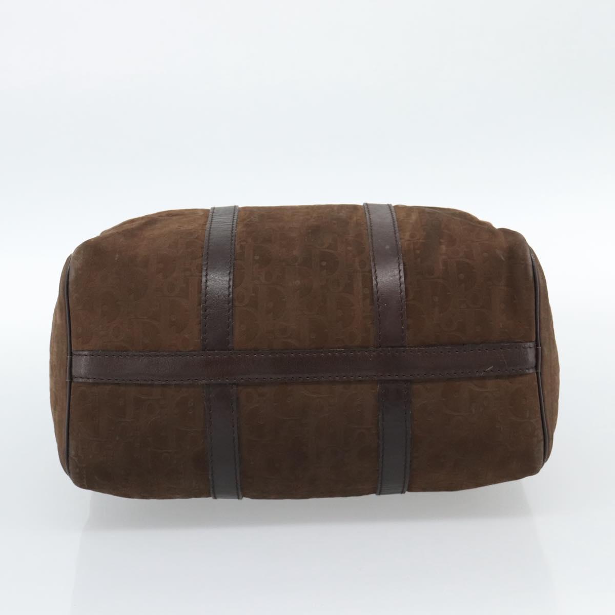 Christian Dior Trotter Canvas Boston Bag Suede Brown Gold Auth ep14691