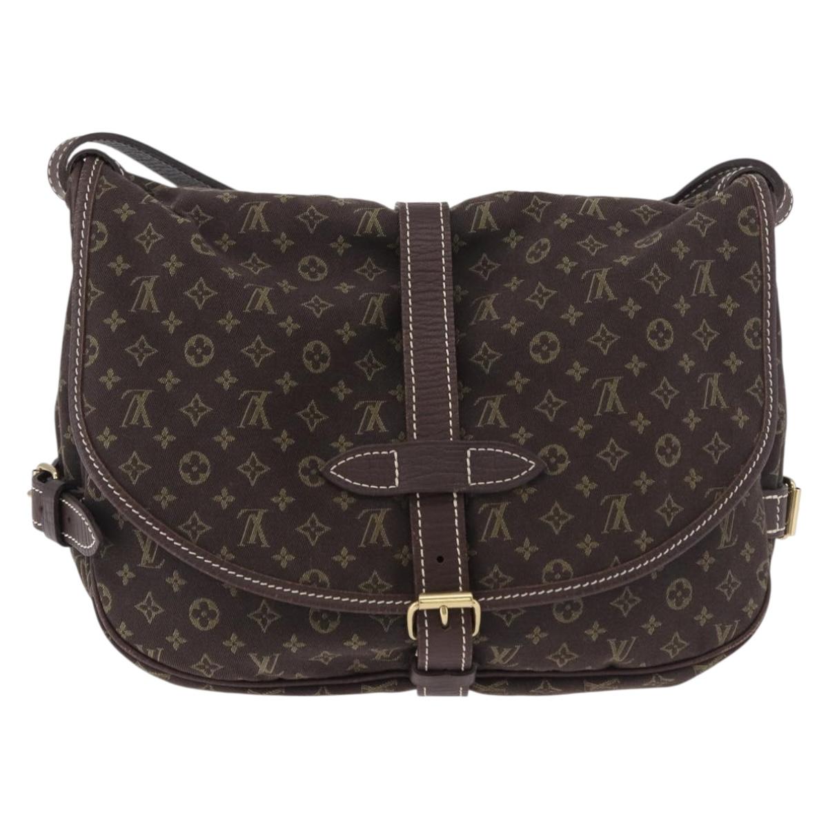 LOUIS VUITTON Monogram Mini Lin Saumur PM Bag Brown M95227 LV Auth ep14693V