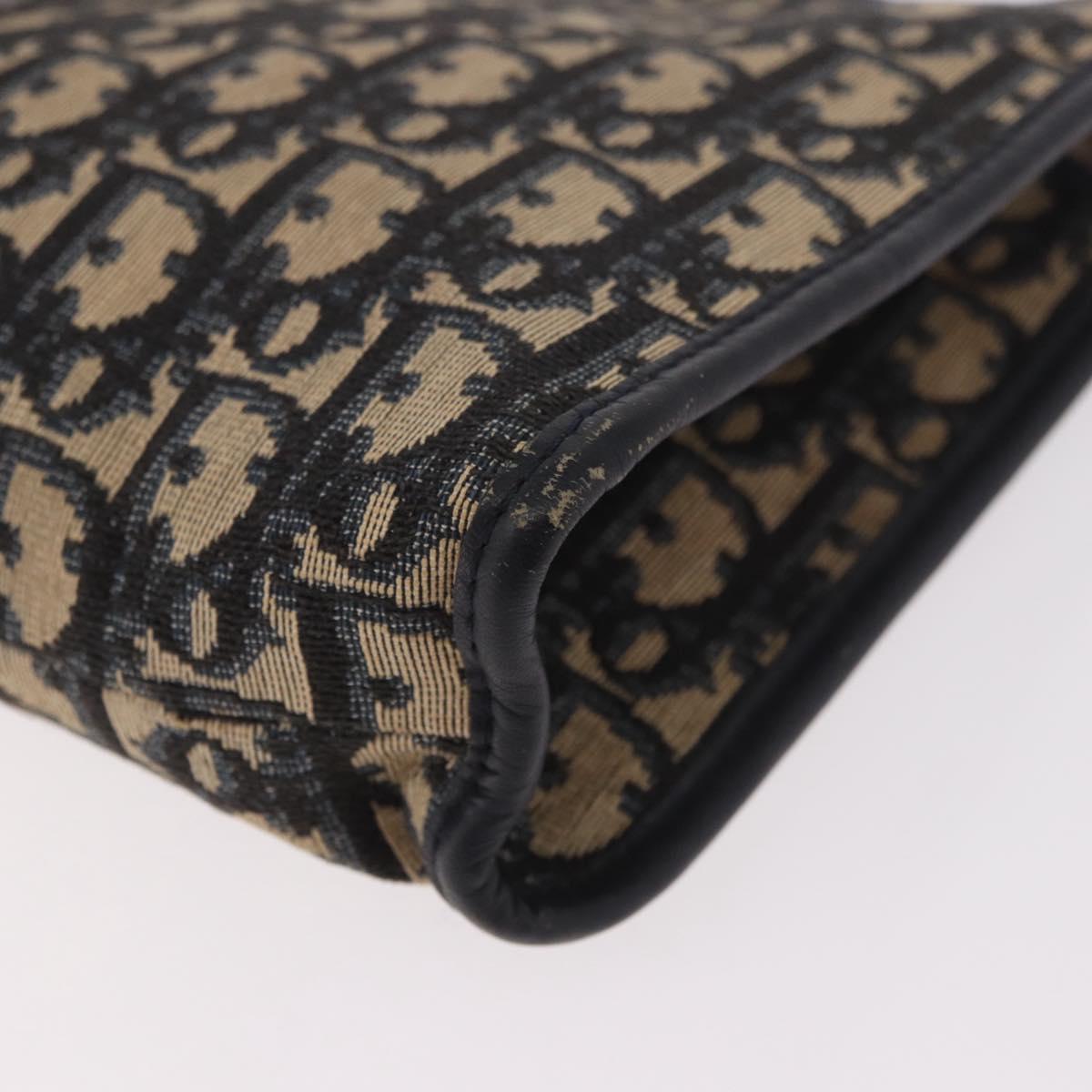 Christian Dior Trotter Canvas Clutch Bag Navy Silver Auth ep14698
